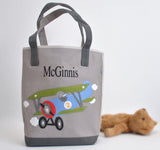 Gray Airplane Tote bag | Personalized Boys Tote