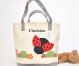 Personalized Large Ladybug Tote bag, Girls Preschool tote Bag