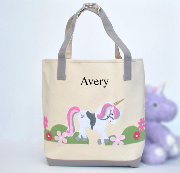 Large Personalized Unicorn Tote bag, Girls Preschool tote