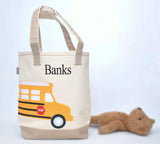 Personalized Yellow School Bus tote bag, Preschool tote bag, Library bag