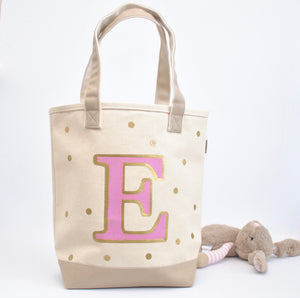 Personalized Pink Initial Tote, Girls Library book bag, Preschool Tote bag