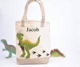 Personalized Dinosaur Tote Bag -Medium, Boys Preschool tote bag, Kids Library book bag