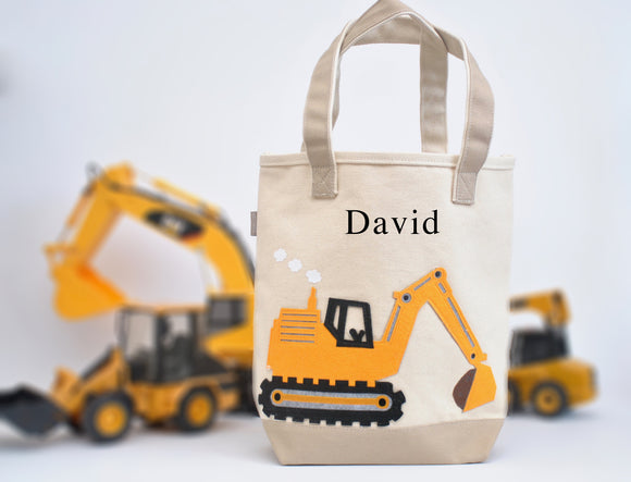 Personalized Medium Digger Tote, Boys Construction Preschool tote bag