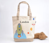 Personalized Rocket Tote Bag -Medium,  Boys Preschool tote bag,  Kids Library book bag