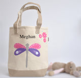 Personalized Dragonfly Tote, Girls Library book bag, Preschool Tote bag
