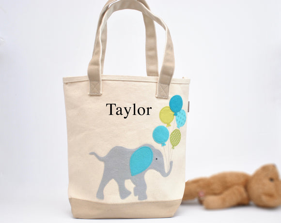 Personalized Medium Elephant Tote (Lime), Elephant Nursery Baby Shower gift,  Kids Library bag