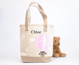 Pink Hot Air Balloon Tote, Personalized Nursery Baby Shower gift,  Kids Library bag