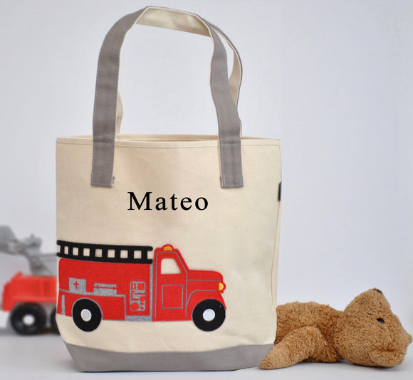 Large Fire Truck Tote, Boys Preschool, Library tote bag