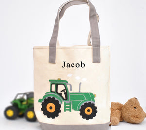Personalized Large Tractor Tote, Boys Preschool tote bag