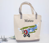 Large Airplane Tote Bag | Personalized Boys Preschool Tote