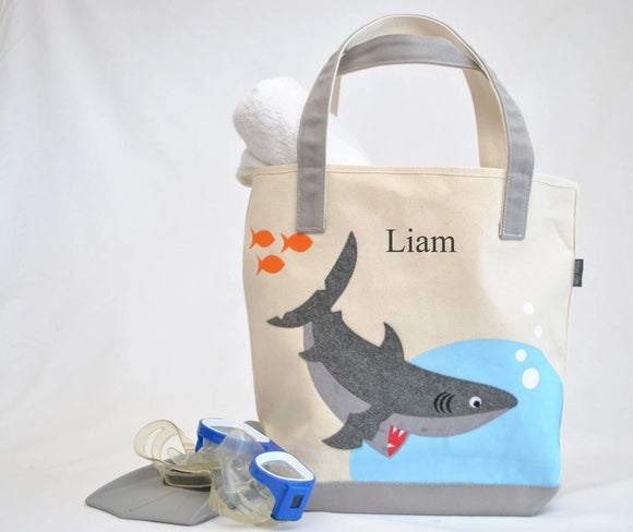 Personalized Shark Tote Bag -Large,  Boys Preschool tote bag,  Kids Library book bag