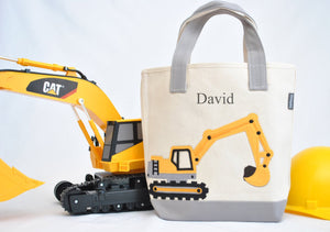 Personalized Small Digger Tote, Boys Construction Preschool tote bag