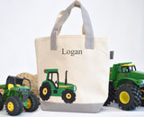 Personalized Small Tractor Tote, Boys Preschool tote bag