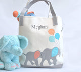 Personalized Large Elephant Tote, Elephant Nursery Baby Shower gift,  Kids Library bag