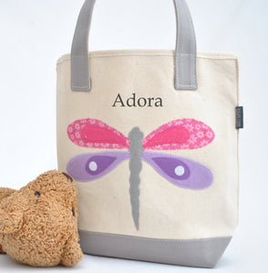 Small Personalized Dragonfly Tote, Girls Library book bag, Preschool Tote bag
