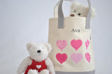 Personalized Small Hearts Tote bag, Valentine gift tote