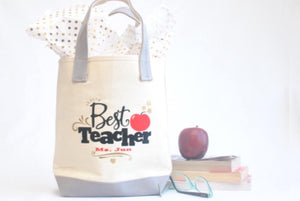 Personalized Big Apple Teacher Tote Bag, Kindergarten, Preschool teacher appreciation gift
