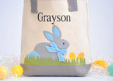 Personalized Easter tote, Monogram Easter Basket, Gray/ Blue Bunny tote