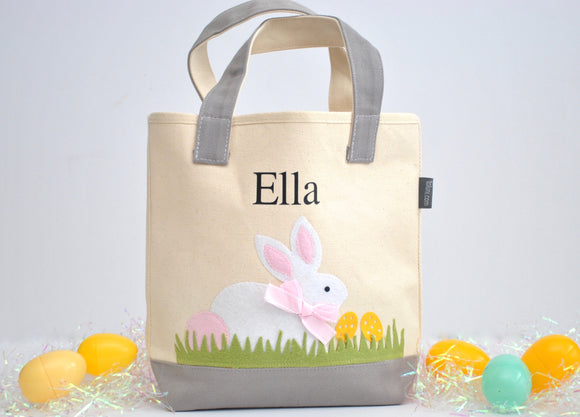 Personalized Easter tote, Monogram Easter Basket, White/ Pink Bunny tote