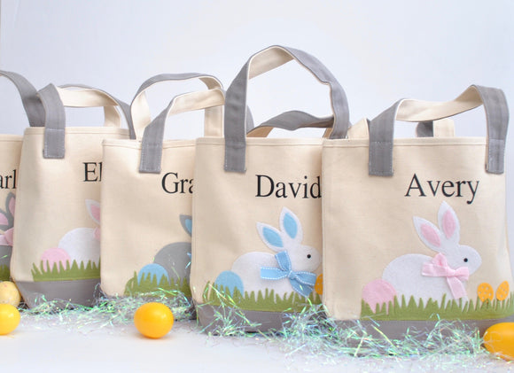 5 Personalized Easter totes, Monogram Easter Baskets