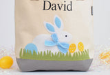 Personalized Easter tote, Monogram Easter Basket, White/ Blue Bunny tote