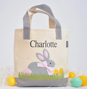 Personalized Easter tote, Monogram Easter Basket, Gray/ Pink Bunny tote