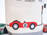 Personalized Small Car Tote bag, Preschool tote bag, Kids Race Car Library Bag
