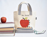 Personalized Apple and Ants Teacher Tote Bag, Kindergarten, Preschool teacher appreciation gift