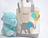 Personalized Small Elephant Tote (Lime), Elephant Nursery Baby Shower gift,  Kids Library bag