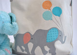 Personalized Large Elephant Tote, Elephant Nursery Baby Shower gift,  Kids Library bag